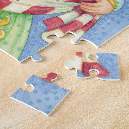 可愛い漫画クリスマスエンジェルハローと喜びバナー ジグソーパズル (側面)