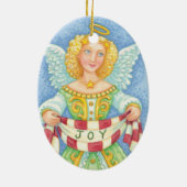 可愛い漫画クリスマスエンジェルハローと喜びバナー セラミックオーナメント (裏面)