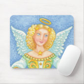 可愛い漫画クリスマスエンジェルハローと喜びバナー マウスパッド (マウス)