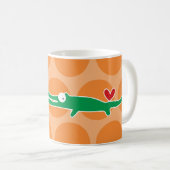 可愛い漫画グリーンアリゲーター&ドットおもしろいの子供たち コーヒーマグカップ (正面右)