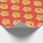 可愛い漫画コーンマフィンオンレッドラッピング紙 ラッピングペーパー (角)