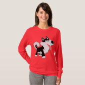 可愛い漫画シベリアのハスキー女性Tシャツ Tシャツ (正面フル)