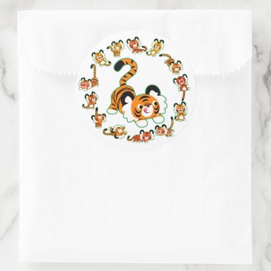 可愛い漫画タイガースマンダラ(緑)ステッカー ラウンドシール (バッグ)