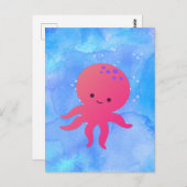 可愛い漫画タコ入りブルー海水彩 ポストカード (正面/裏面)