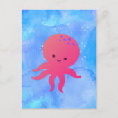 可愛い漫画タコ入りブルー海水彩 ポストカード (正面)