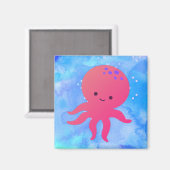 可愛い漫画タコ入りブルー海水彩 マグネット (正面/裏面)