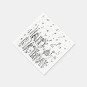 可愛い漫画ハッピーバースデーブラックインクカラーロゴ スタンダードカクテルナプキン (角)