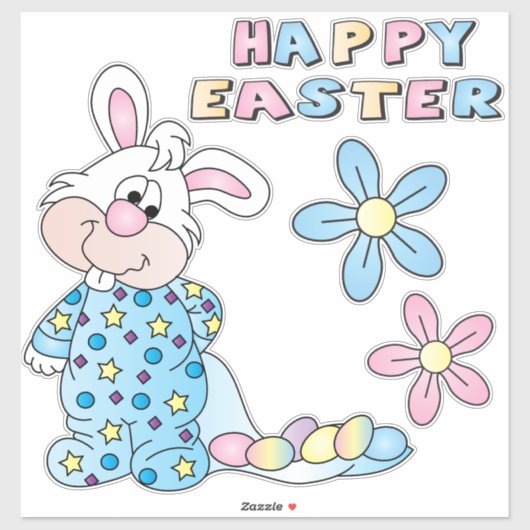 可愛い漫画バニー – 青 – キス – カット シール (シート)