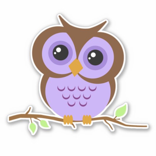 可愛い漫画パープルフクロウのビニールシール シール (正面)