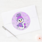 可愛い漫画パープル雪だるまスノーフレーククリスマス ラウンドシール (封筒)
