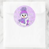可愛い漫画パープル雪だるまスノーフレーククリスマス ラウンドシール (バッグ)