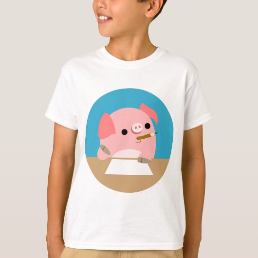可愛い漫画ピグ「ライターズブロック」子どもTシャツ Tシャツ (正面)