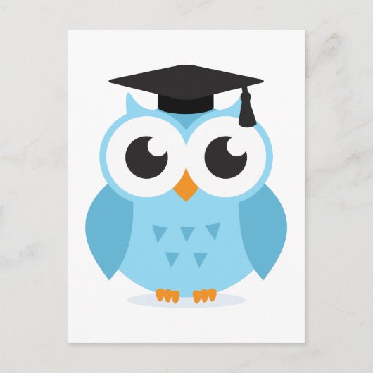 可愛い漫画フクロウがモルタルボードで卒業 案内ポストカード (正面)