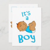 可愛い漫画ブライトブルーの男の子文字- インビテーションポストカード (正面/裏面)