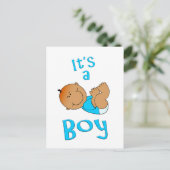 可愛い漫画ブライトブルーの男の子文字- インビテーションポストカード (スタンド正面)