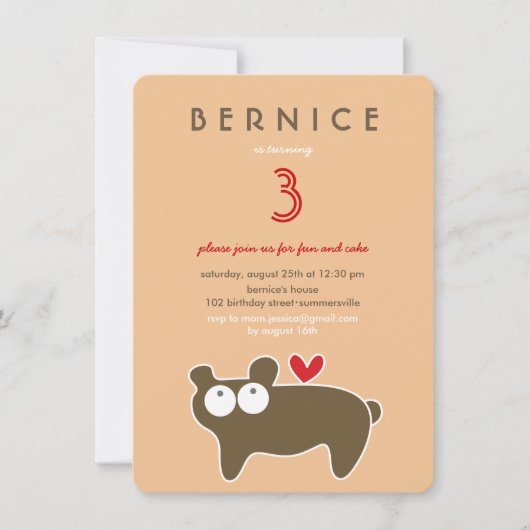 可愛い漫画ブラウンベアキッドの誕生日パーティーの写真 招待状 (正面)