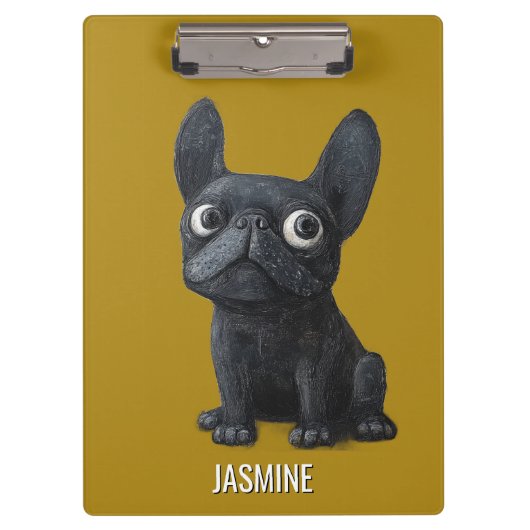 可愛い漫画ブラックフレンチキードドッグマスタードイエロー クリップボード (正面)