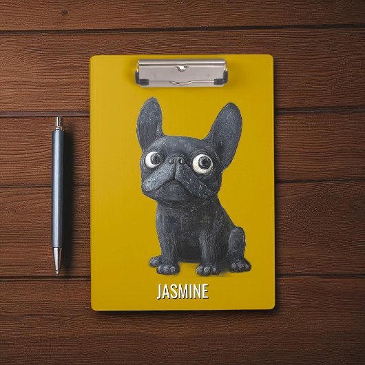 可愛い漫画ブラックフレンチキードドッグマスタードイエロー クリップボード