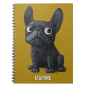 可愛い漫画ブラックフレンチキードドッグマスタードイエロー ノートブック (正面)