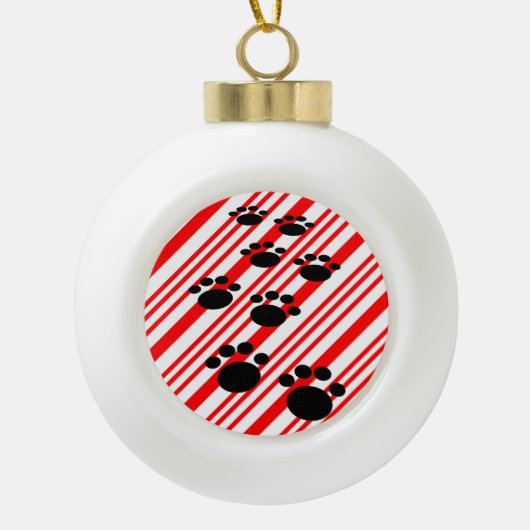 可愛い漫画ペットのポートレイルキャンディーケーン セラミックボールオーナメント (正面)