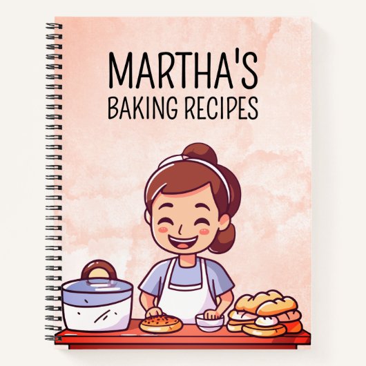 可愛い漫画漫画の水の色パーソナライズされたベーキング ノートブック (正面)