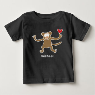 可愛い漫画茶色のサルおもしろいキッドTシャツ ベビーTシャツ