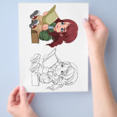 可愛い漫画読の女の子の本の着色ページ チラシ (手)