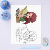 可愛い漫画読の女の子の本の着色ページ チラシ (シングル)