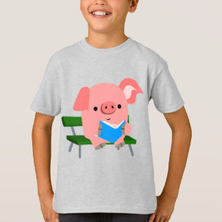 可愛い漫画読豚のベンチキッズTシャツ Tシャツ