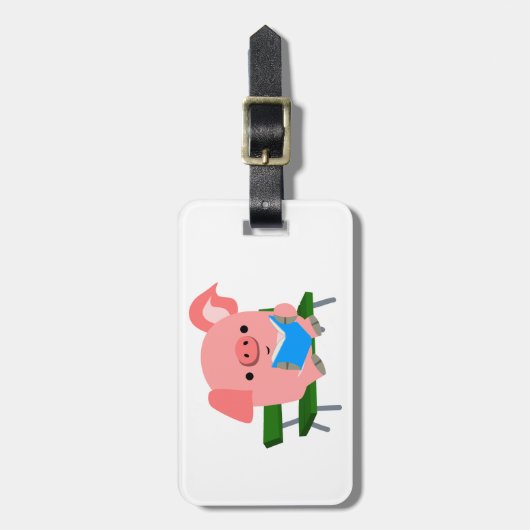 可愛い漫画読豚のベンチ荷物タグ ラゲッジタグ (正面縦)