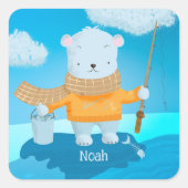 可愛い漫画魚釣りポーラーベアーキッドのシール スクエアシール (正面)