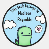 可愛い漫画Dinoあなたの名前蔵書票 ラウンドシール (正面)