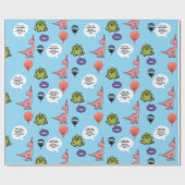 可愛い漫画Dinoありがとうピンク&グリーン恐竜 ラッピングペーパー (フラット)