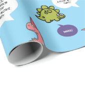 可愛い漫画Dinoありがとうピンク&グリーン恐竜 ラッピングペーパー (ロールコーナー)