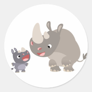 可愛い漫画Rhinoベビー&ビッグRhinoステッカー ラウンドシール