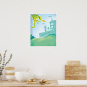 可愛い火炎の竜と城景 ポスター (キッチン)