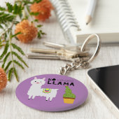 可愛い無ドラマのラマ多肉果サボテン紫 キーホルダー (側面)