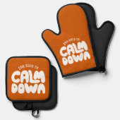 可愛い焦げオレンジ色のことわざ 鍋つかみ&鍋敷きセット (正面/裏面)