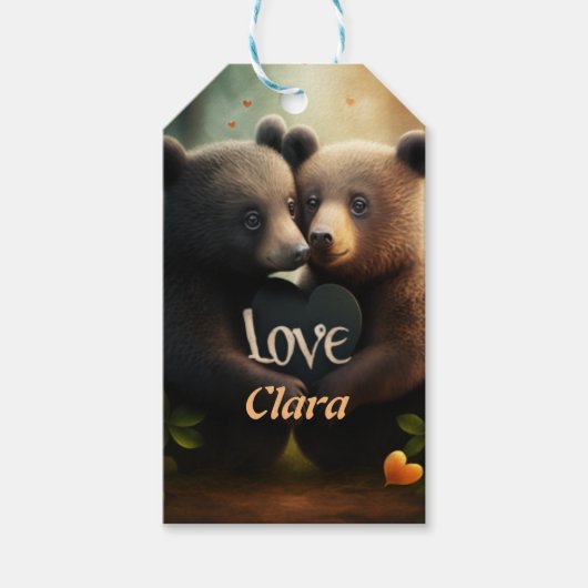 可愛い熊が恋に抱き込む ギフトタグ (正面)
