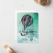 可愛い熱気球ジェンダーリビール招待状 ノートカード (正面/裏面インサイチュ)