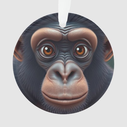 可愛い熱狂するチおもしろいンパンジーポートレート オーナメント (正面)