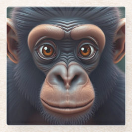 可愛い熱狂するチおもしろいンパンジーポートレート ガラスコースター