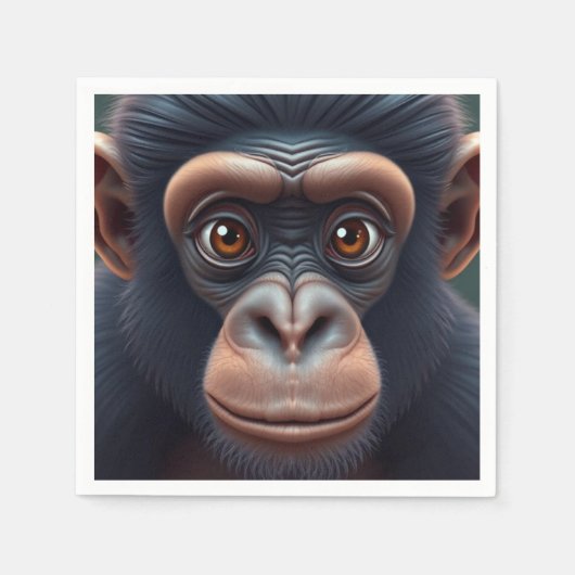 可愛い熱狂するチおもしろいンパンジーポートレート スタンダードカクテルナプキン (正面)