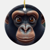 可愛い熱狂するチおもしろいンパンジーポートレート セラミックオーナメント (裏面)