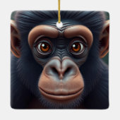 可愛い熱狂するチおもしろいンパンジーポートレート セラミックオーナメント (裏面)