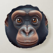 可愛い熱狂するチおもしろいンパンジーポートレート ラウンドクッション (裏面)