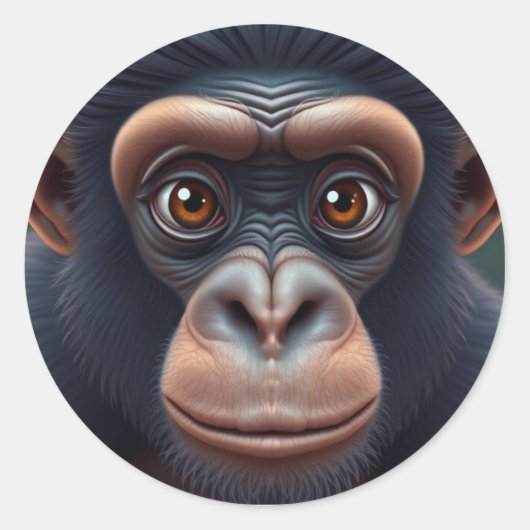 可愛い熱狂するチおもしろいンパンジーポートレート ラウンドシール (正面)