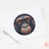 可愛い熱狂するチおもしろいンパンジーポートレート ラウンドシール (封筒)