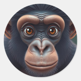 可愛い熱狂するチおもしろいンパンジーポートレート ラウンドシール