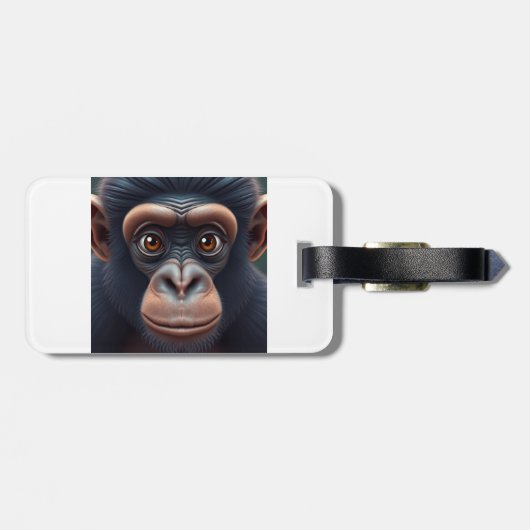 可愛い熱狂するチおもしろいンパンジーポートレート ラゲッジタグ (裏面横)